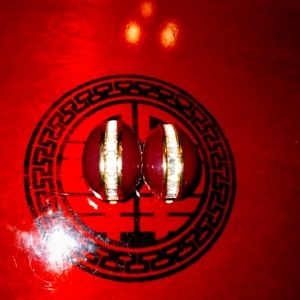 Vintage St.John Gold enamel rhinestone earrings/very lovely